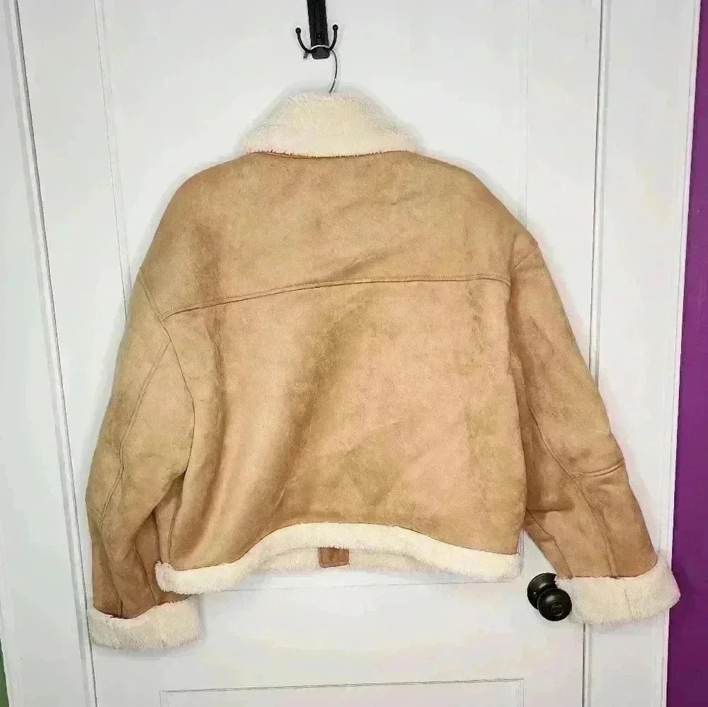 GAP Vegan Suede Sherpa Trim Jacket Brannan Brown - Women's Size XL NWOT - Picture 3 of 5